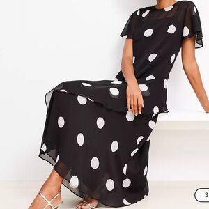 LOFT Black and White Polka Dot Midi Dress